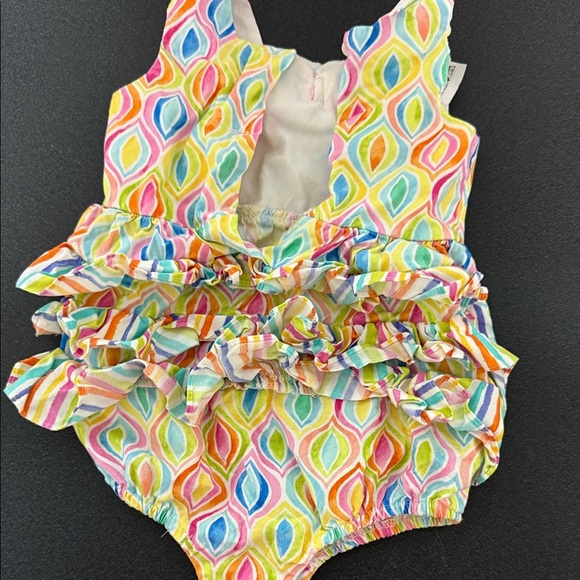 Bonnie Jean Multicolor Baby Romper with Pink Bow - Picture 2 of 3